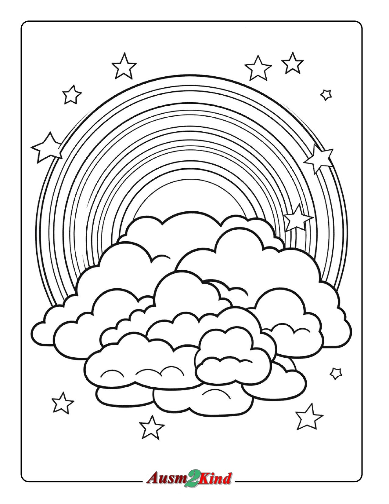 Ausmalbilder Regenbogen und Wolken und Stern