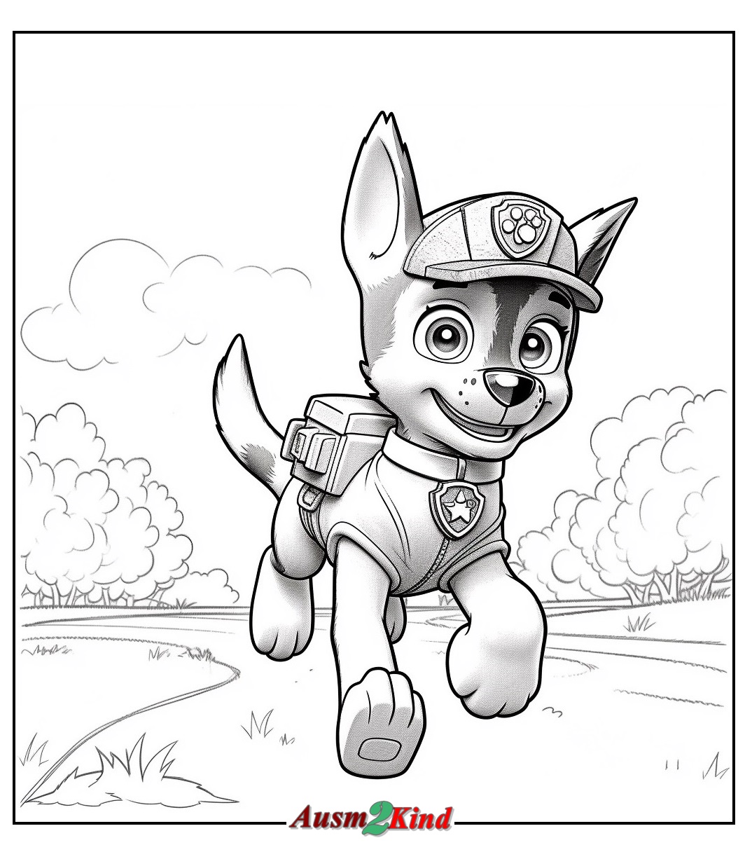 Ausmalbild Paw Patrol Chase Kostenlos zum Ausdrucken