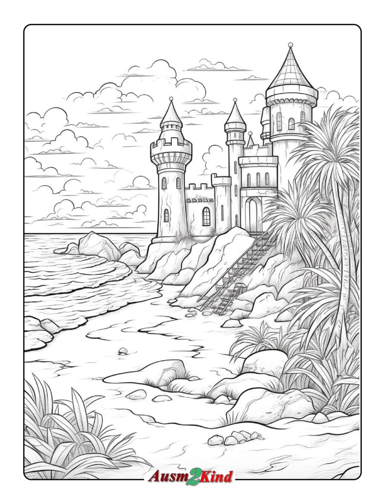 Ausmalbild Schloss am Strand - Kostenlos