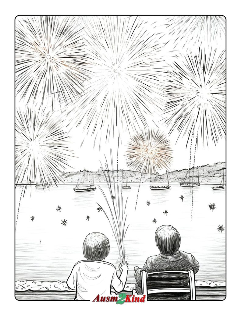 Feuerwerk Ausmalbild zum Ausdrucken und Downloaden