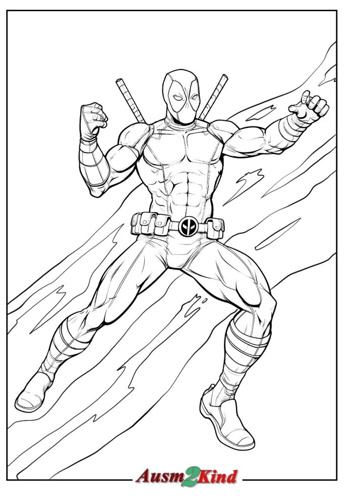 Krieger Deadpool Ausmalbild zum Ausderucken als PDF