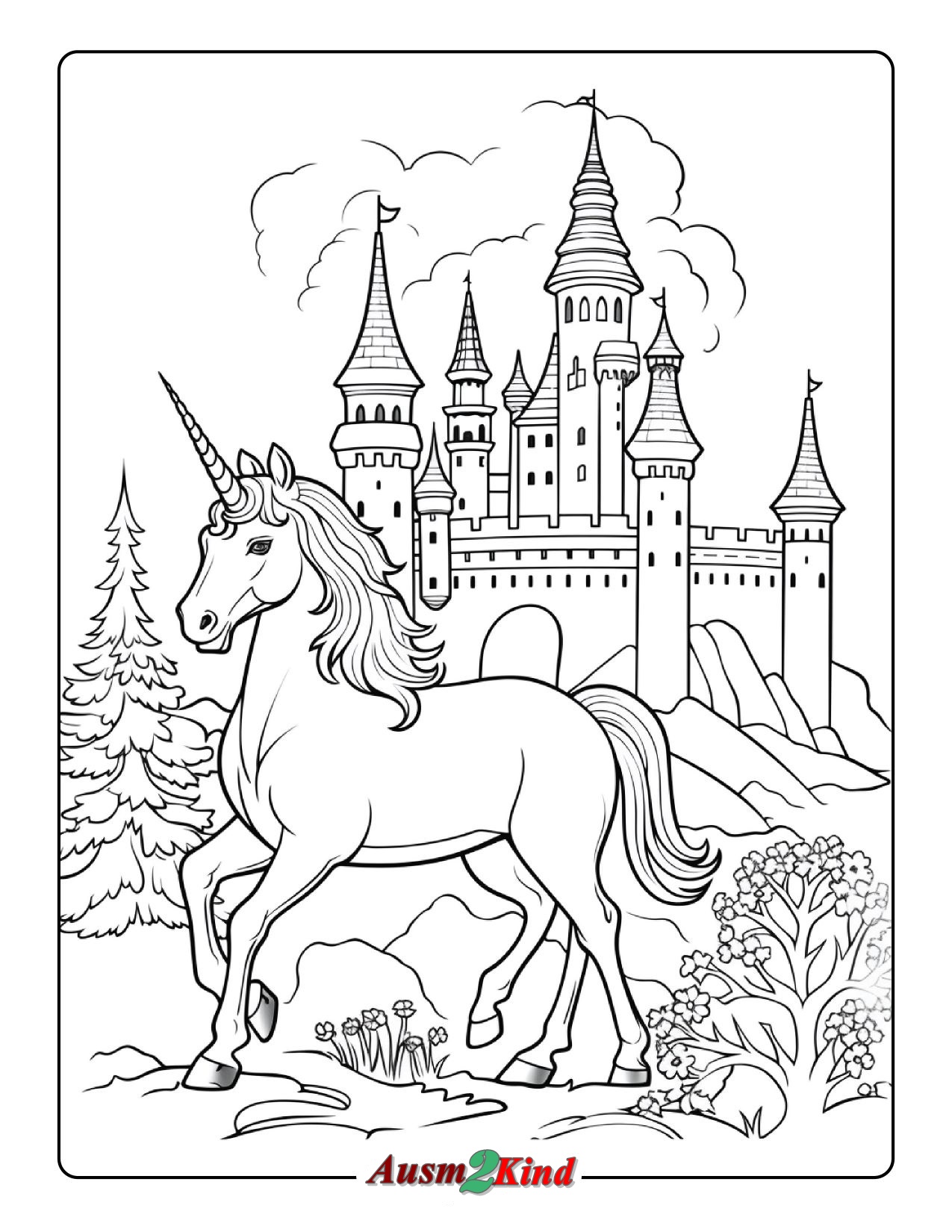 Ausmalbild Schloss Prinzessin Einhorn