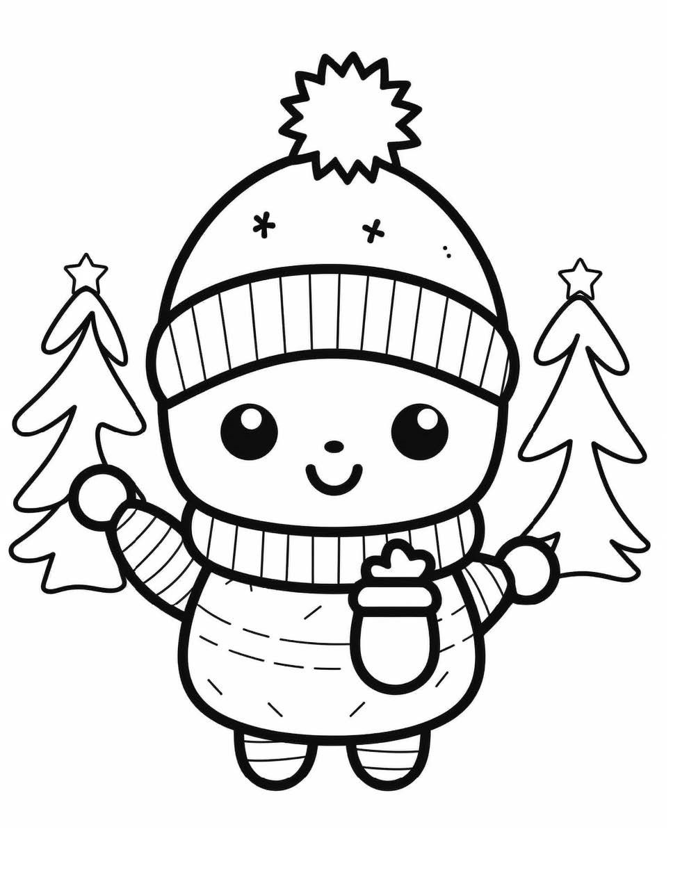 Einfacher Kawaii Weihnachten Ausmalbild