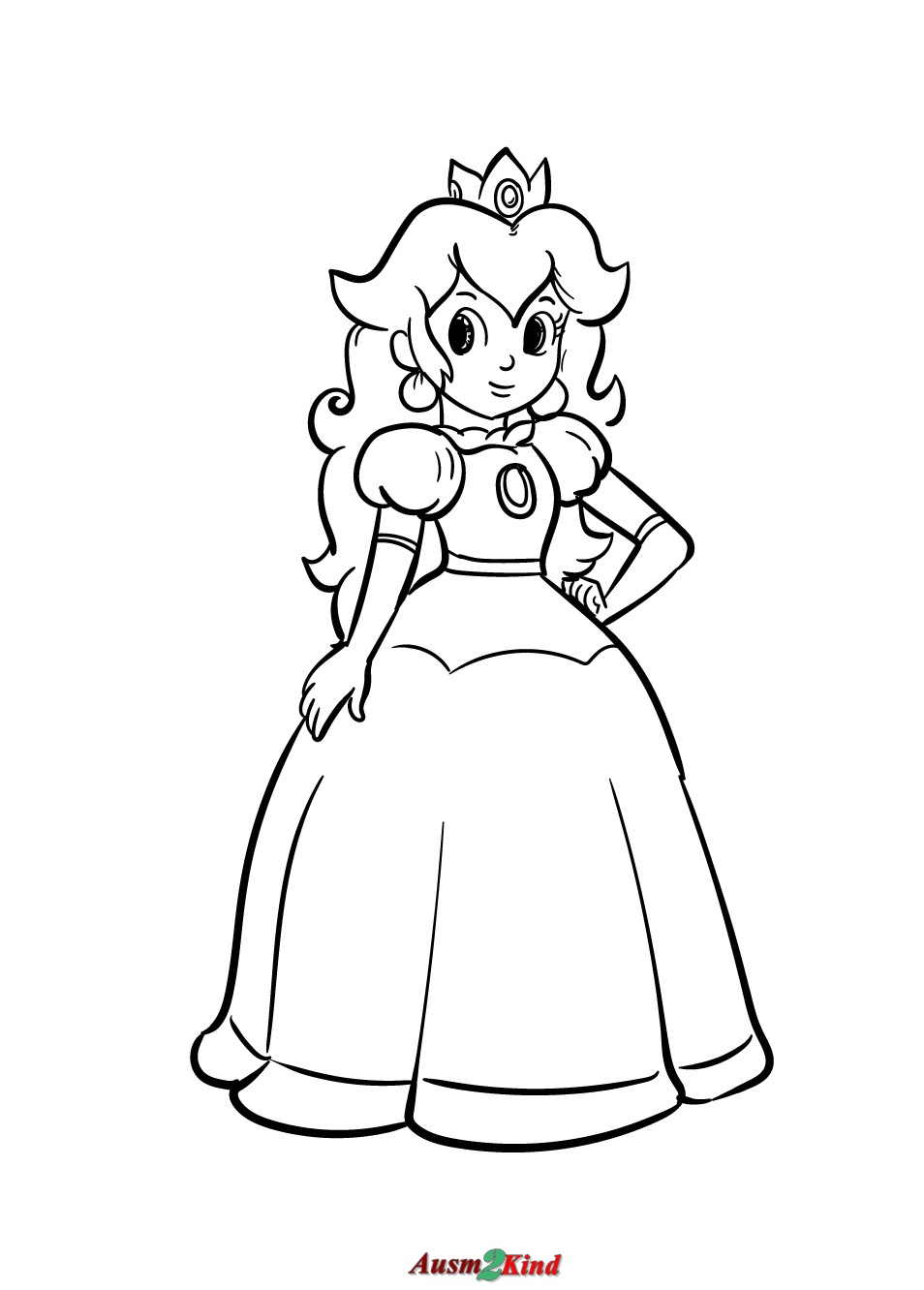 Einfacher Prinzessin Peach Ausmalbild Kostenlos für Kinder