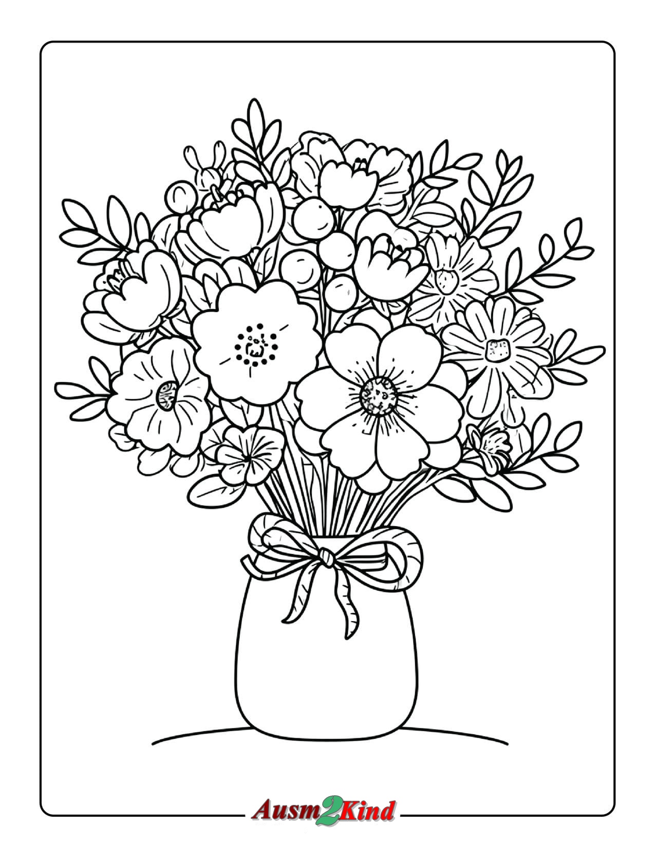 Vase mit Blumen zum Muttertag zum Ausmalen