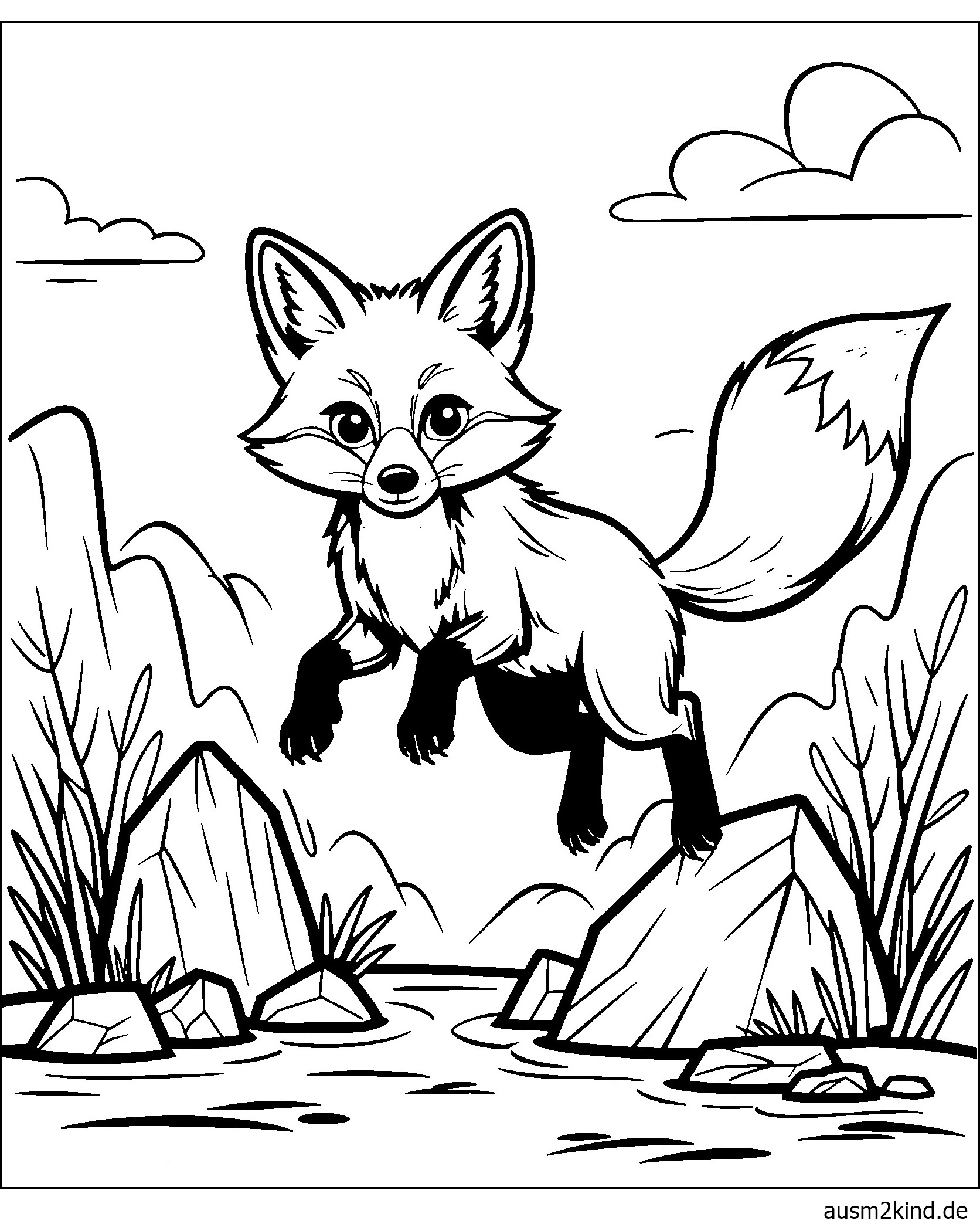 Fuchs springt Ausmalbild drucken und malen