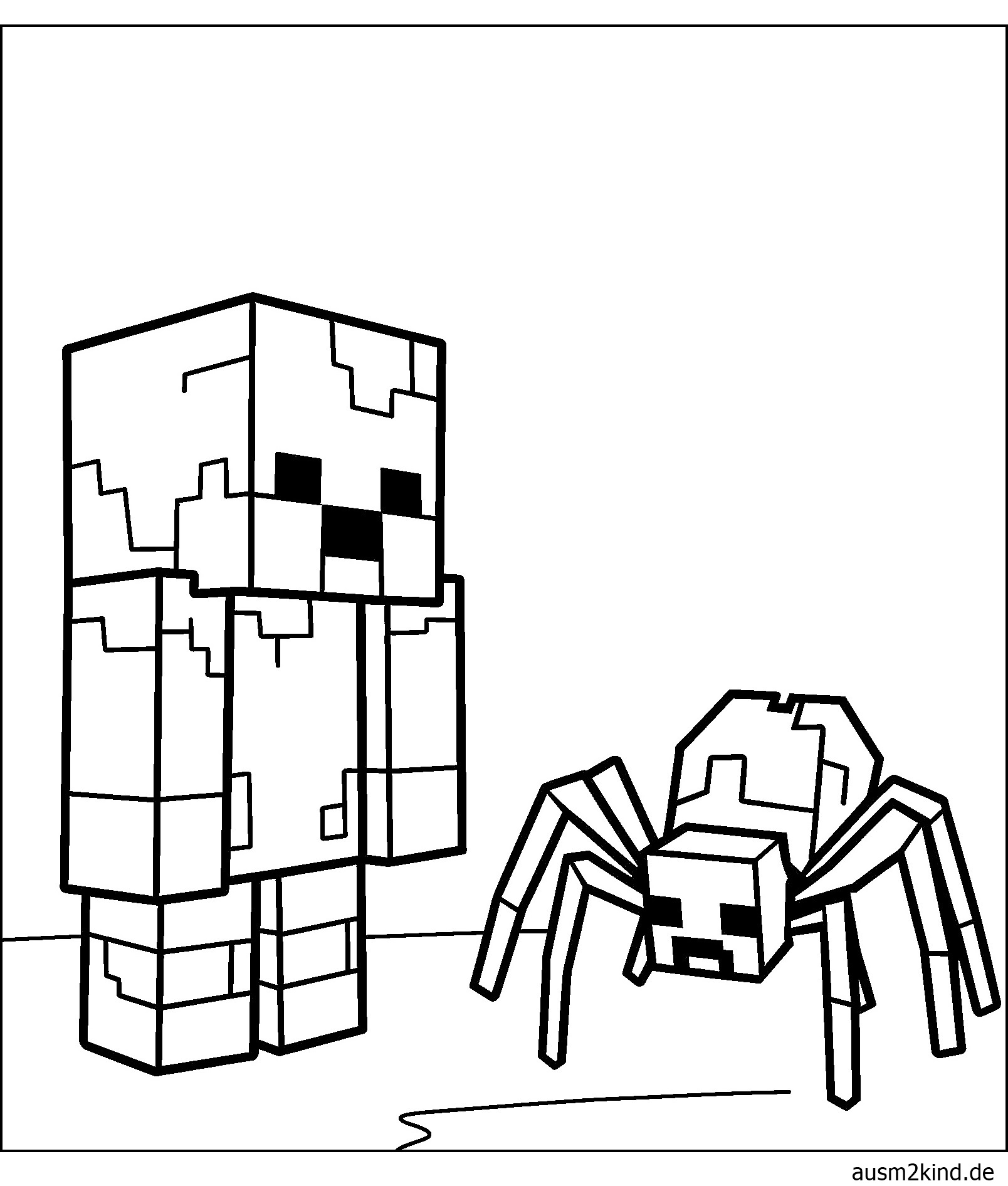 Ausmalbild Minecraft Zombie uns Spinne zum Ausdrucken