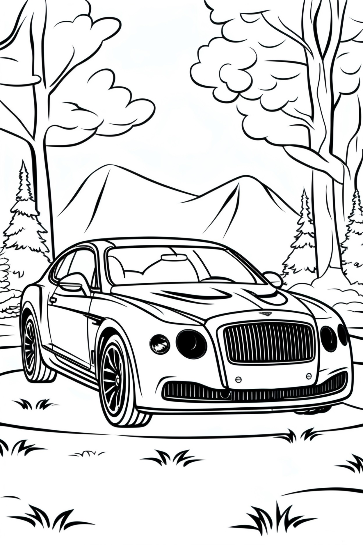 Luxus Bentley Auto im Wald Ausmalbild