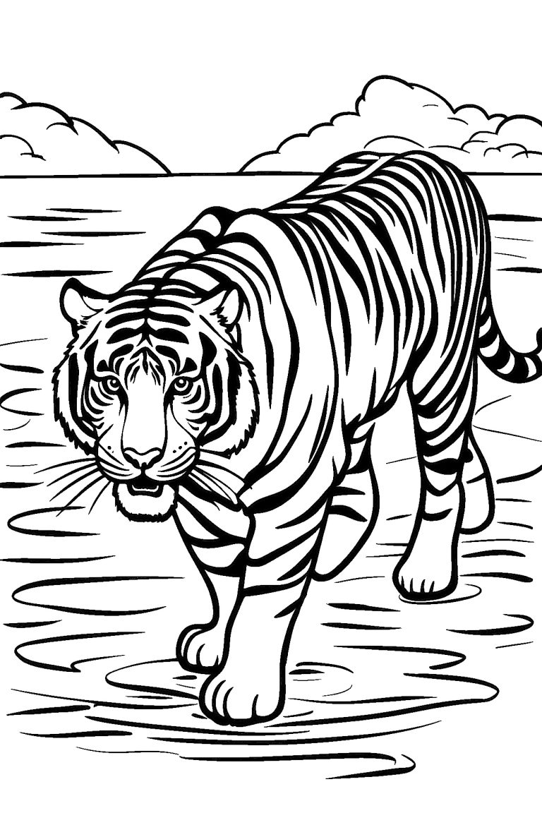 Ausmalbild Tiger im Dschungel zum Ausdrucken