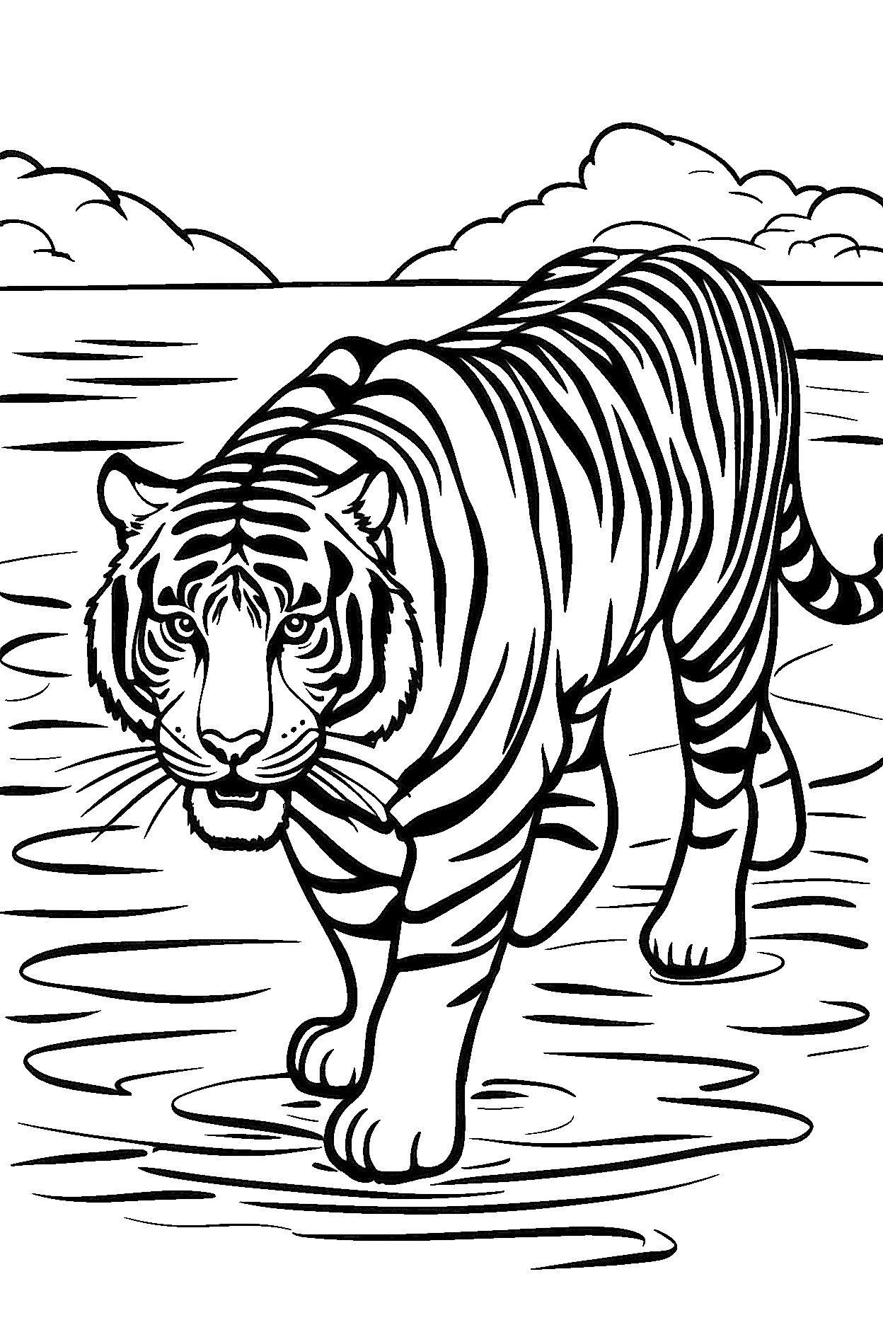 Ausmalbild Tiger im Dschungel zum Ausdrucken