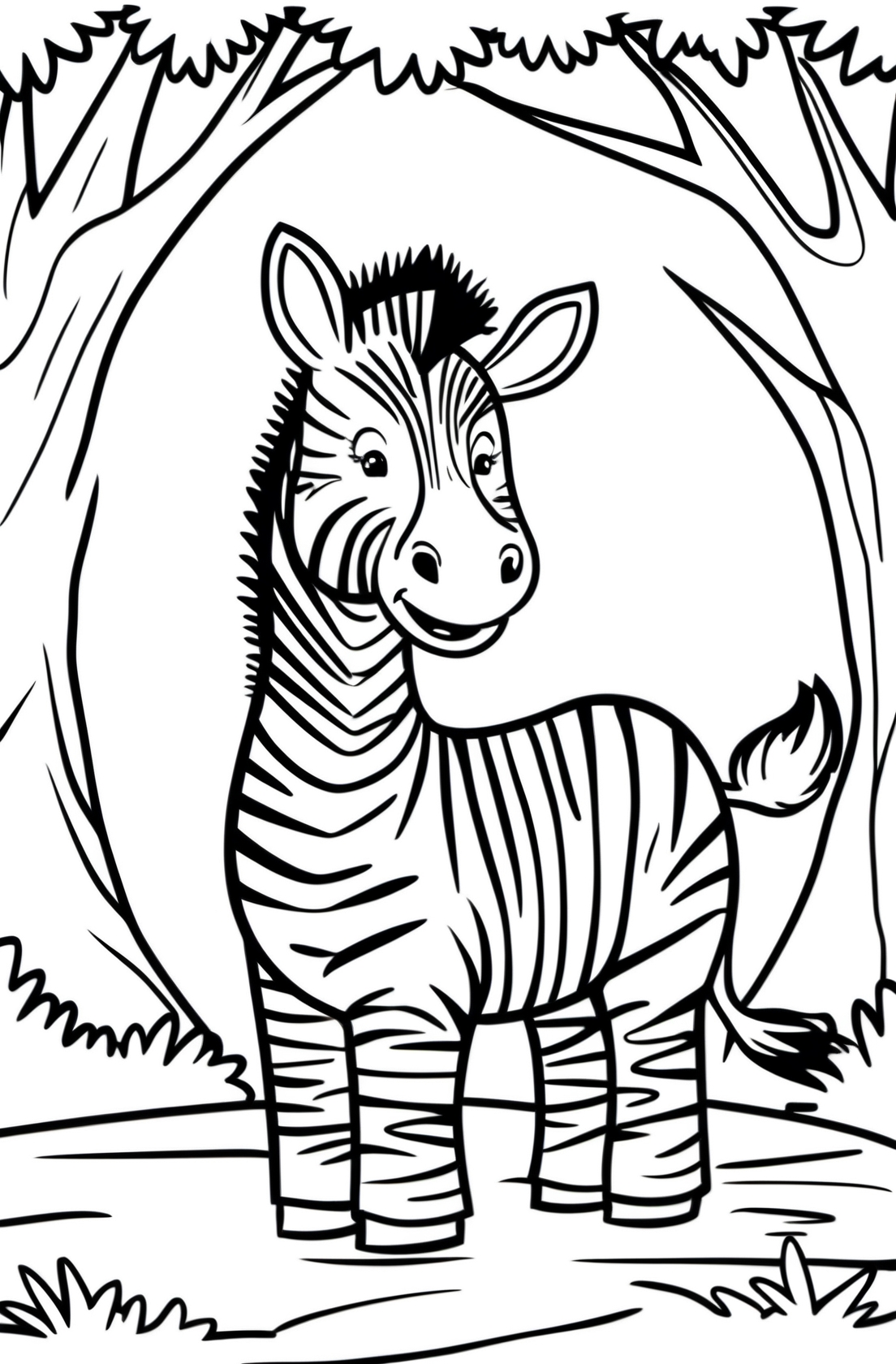 Ausmalbild Zebra im Wald zum Ausdrucken