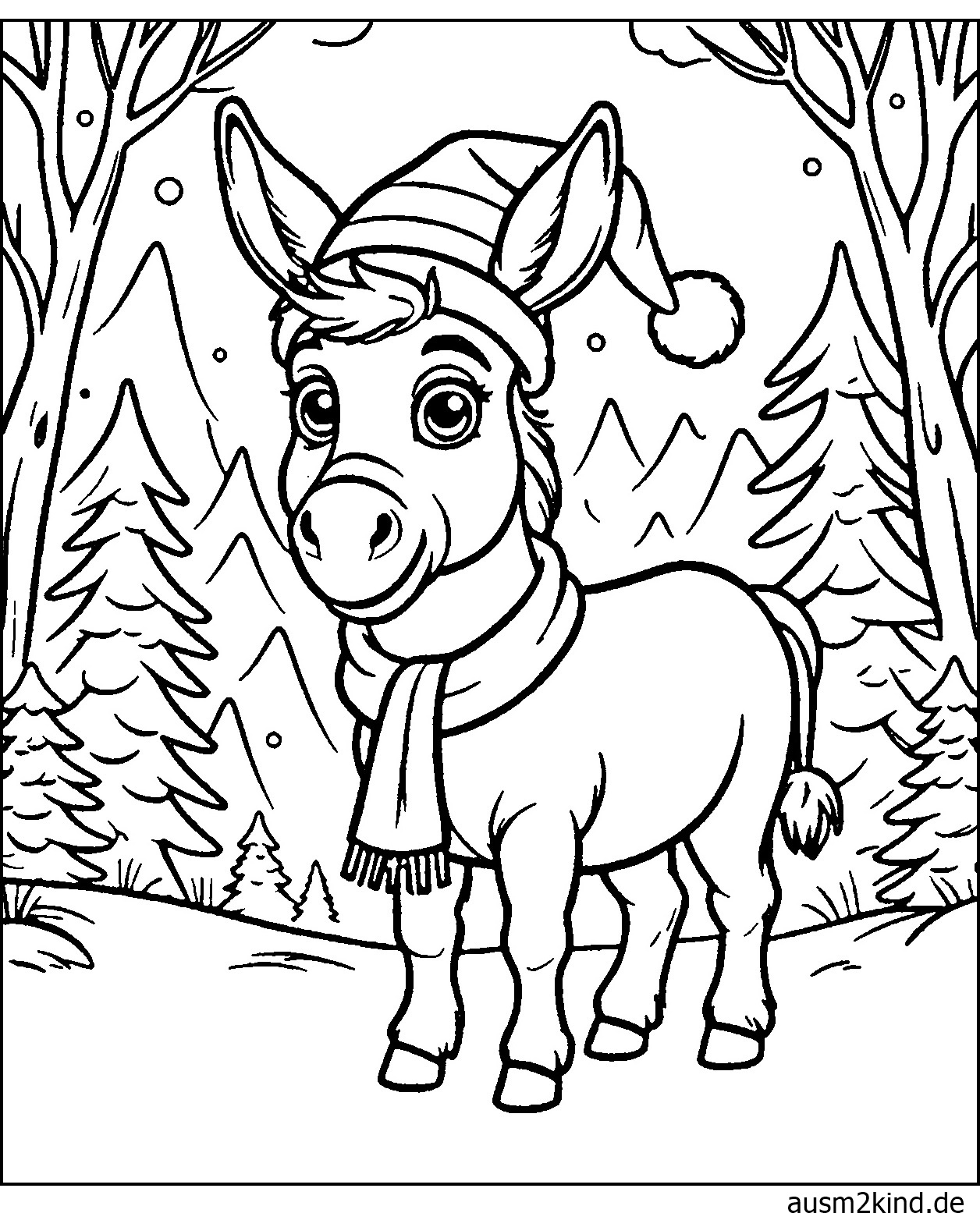 Esel Ausmalbild für Weihnachten