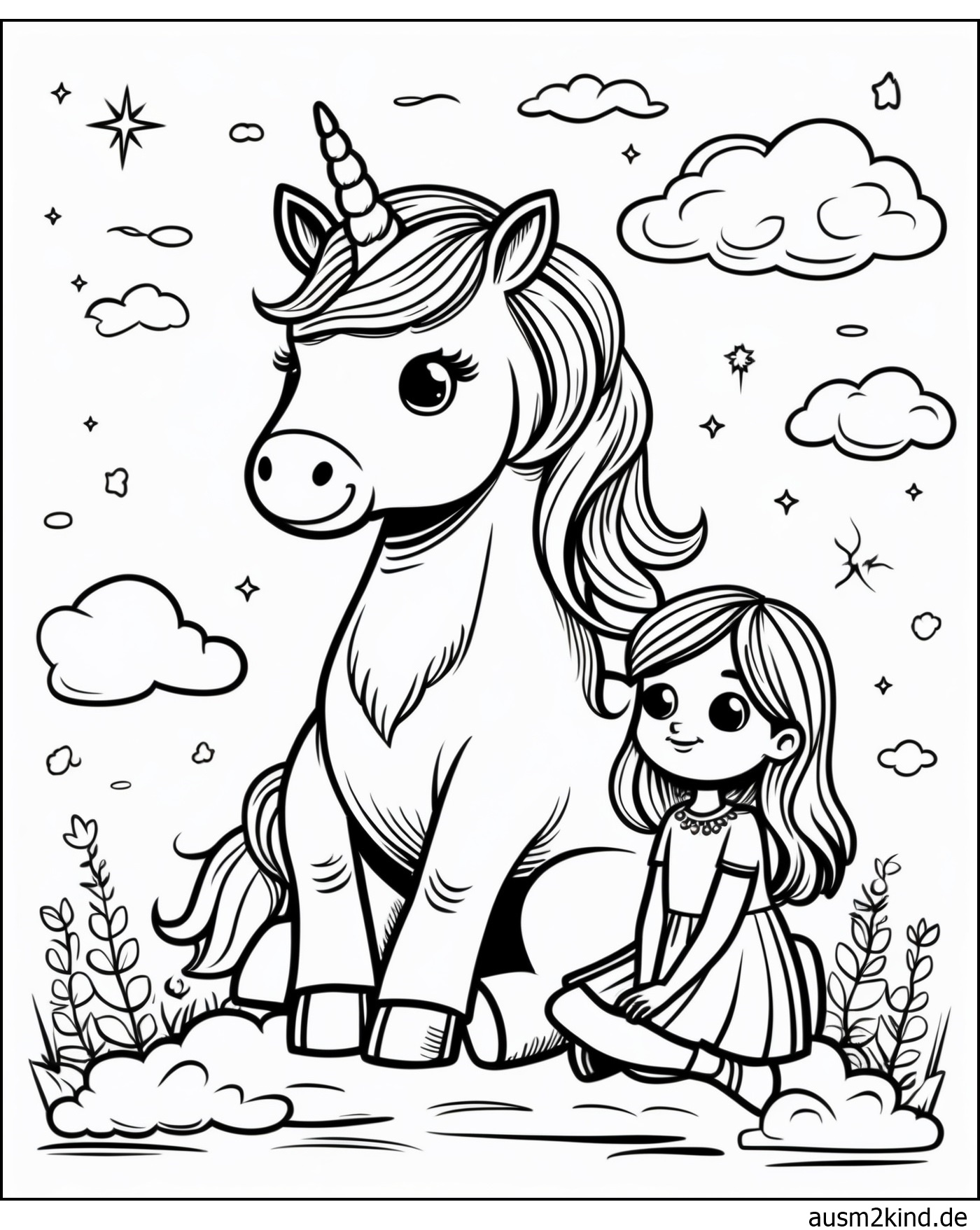 Niedliche Einhorn Ausmalbild kostenlos