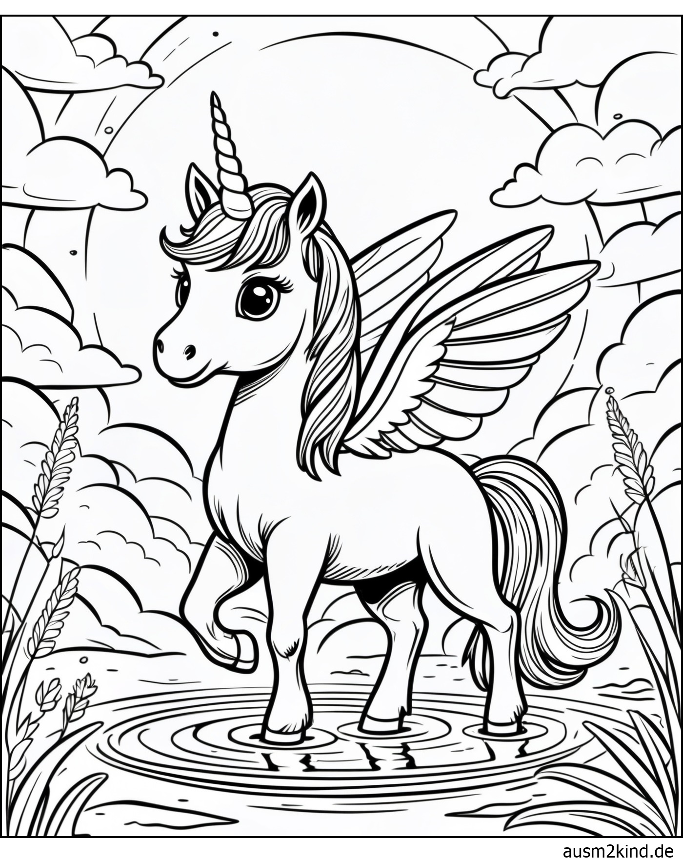 Malvorlage Einhorn mit Flügeln